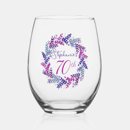 Elegante Rosa und Lila Kraut 70. Geburtstagsparty Weinglas Ohne Stiel