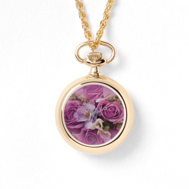 Elegante rosa und Lila Rose Bouquet Watch Armbanduhr (Vorderseite)