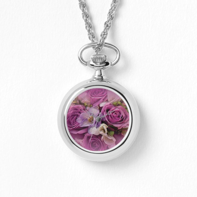 Elegante rosa und Lila Rose Bouquet Watch Armbanduhr (Vorderseite)