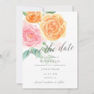 Elegante rosa und orange Rosen Foto-Hochzeit Save The Date