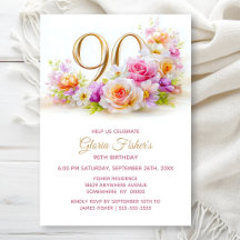 Elegante rosa und orangefarbene Blumenparty zum 90