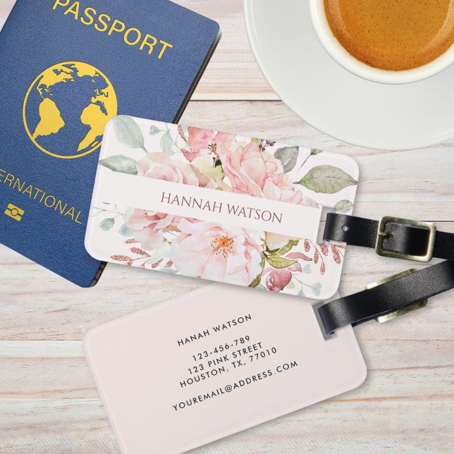 Elegante Rosa und Peony Floral Bouquet Gepäckanhänger (In situ)