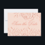 Elegante Rosa und Rose Save The Date<br><div class="desc">Elegant Speichern Sie die Datumskarten, die Sie für den Anzug jedes Ereignisses anpassen können. Das zarte Blumendesign besticht durch eine feine Kunst, Konturen von Blume und Blätter in Rose Gold auf einem rot-rosa Hintergrund. Eine Seite der Karte liest "Save the Date" in schöner Schriftzypografie. Auf der anderen Seite der Karte...</div>