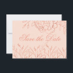 Elegante Rosa und Rose Save The Date<br><div class="desc">Elegant Speichern Sie die Datumskarten, die Sie für den Anzug jedes Ereignisses anpassen können. Das zarte Blumendesign besticht durch eine feine Kunst, Konturen von Blume und Blätter in Rose Gold auf einem rot-rosa Hintergrund. Eine Seite der Karte liest "Save the Date" in schöner Schriftzypografie. Auf der anderen Seite der Karte...</div>