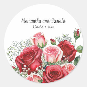 Elegante Rosa- und Rosenhochzeiten Runder Aufkleber