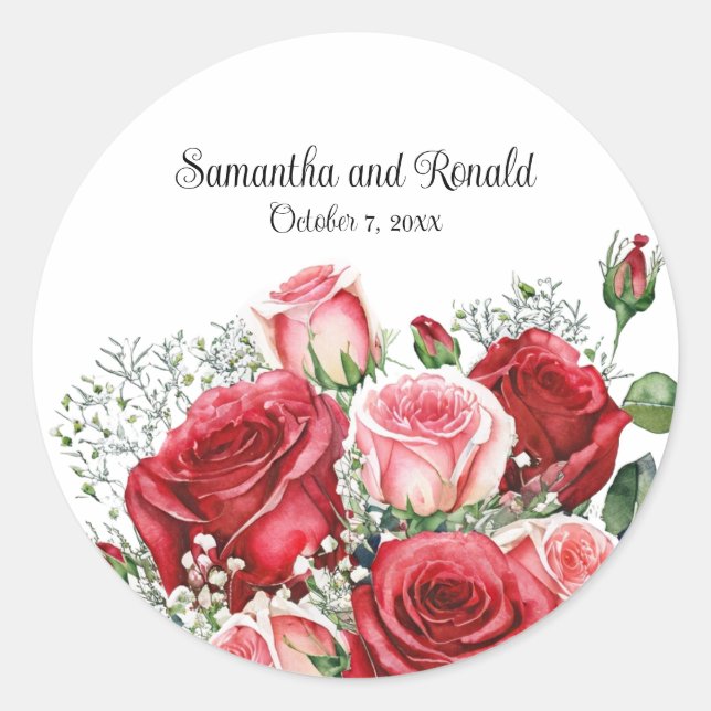 Elegante Rosa- und Rosenhochzeiten Runder Aufkleber (Vorderseite)