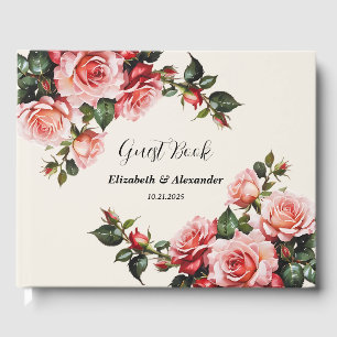 Elegante rosa und rote Rosen Blumenhochzeit  Gästebuch