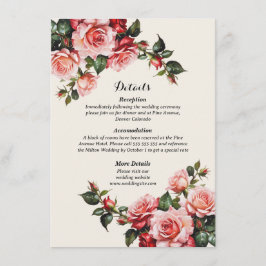Elegante Rosa und rote Rosen Hochzeit mit Blumenbe Begleitkarte