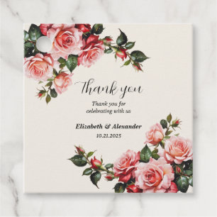 Elegante Rosa und rote Rosen Hochzeit mit Blumenbe Geschenkanhänger