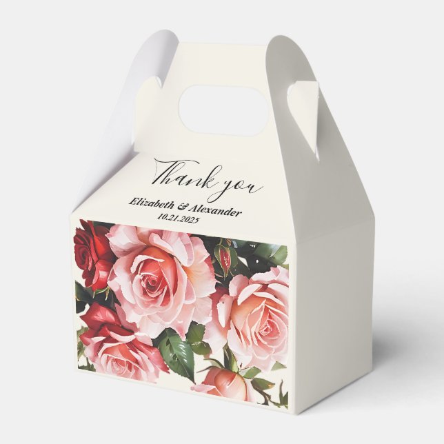 Elegante Rosa und rote Rosen Hochzeit mit Blumenbe Geschenkschachtel (Vorderseite)