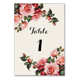 Elegante Rosa und rote Rosen Hochzeit mit Blumenbe Tischnummer