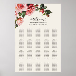 Elegante rosa und rote Rosen Hochzeits-Sitzordnung Poster