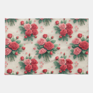 Elegante rosa und rote Rosensträuße Geschirrtuch
