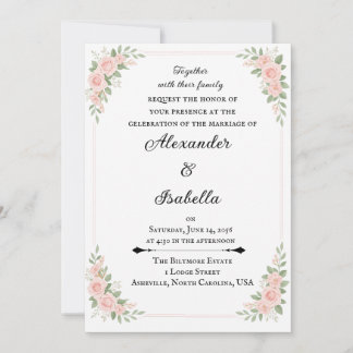 Elegante Rosa- und Salbeigrüne Florale Hochzeit Einladung