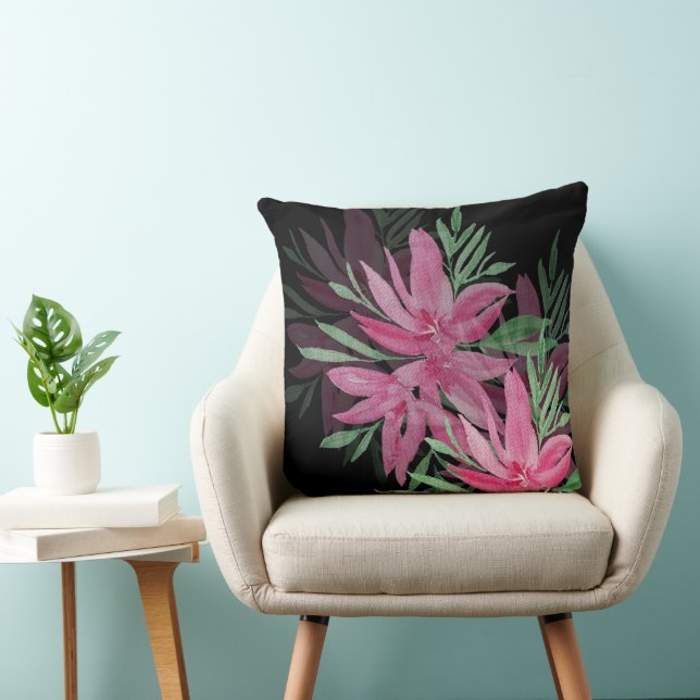 Elegante, rosa und schwarz-braune Wasserfarbe Kissen (Stuhl )