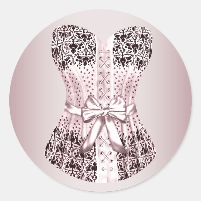 Elegante Rosa- und Schwarz-Korsett-Sticker Runder Aufkleber (Vorderseite)