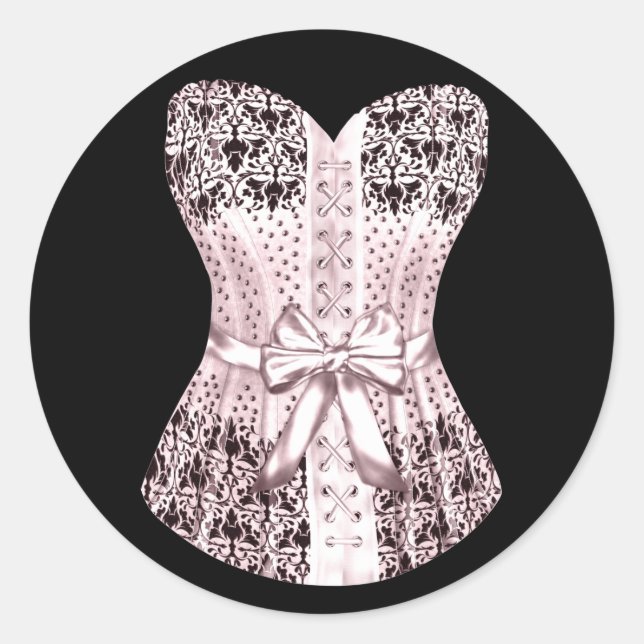 Elegante Rosa- und Schwarz-Korsett-Sticker Runder Aufkleber (Vorderseite)