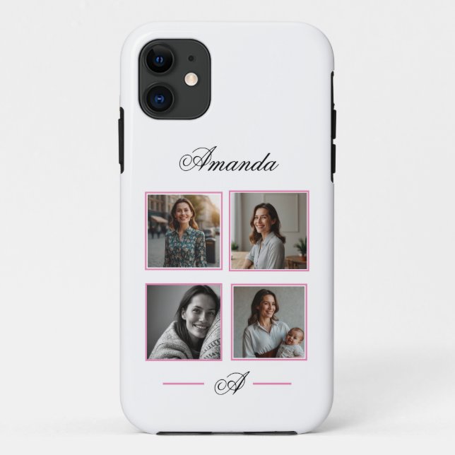 Elegante Rosa- und Schwarz-Monogramm-Mama Case-Mate iPhone Hülle (Rückseite)