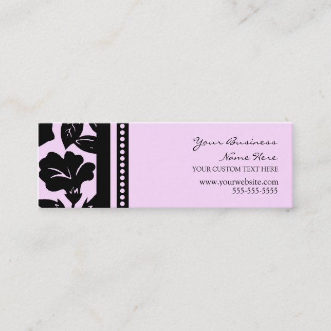 Elegante rosa und schwarze BlumenVisitenkarten Mini Visitenkarte (Vorderseite)