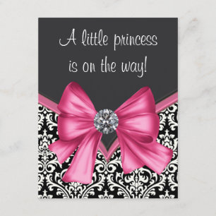 Elegante rosa und schwarze Damast-Baby-Party Einladung