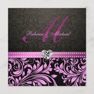 Elegante rosa und schwarze Damast-Hochzeit lädt Einladung