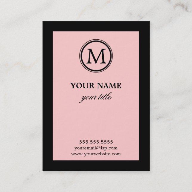Elegante rosa und schwarze Monogramm-Visitenkarten Visitenkarte (Vorderseite)