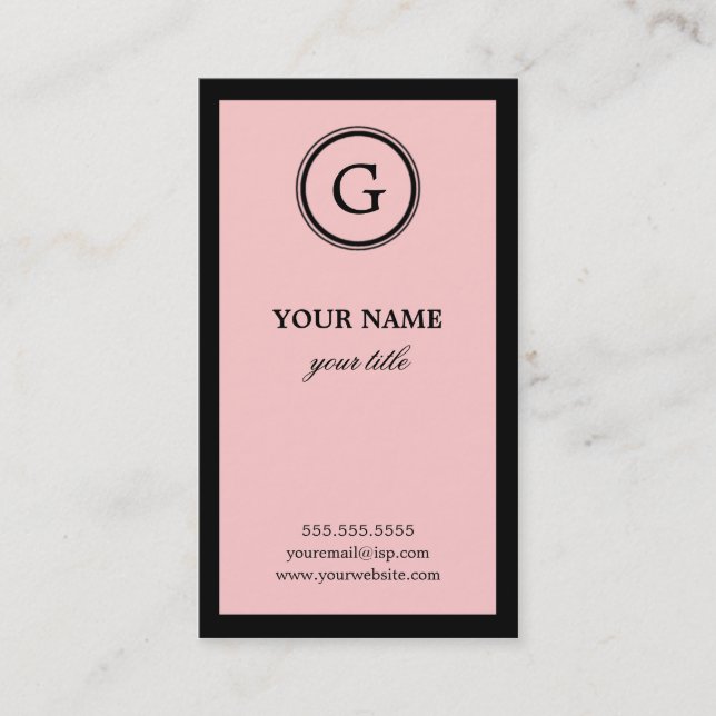 Elegante rosa und schwarze Monogramm-Visitenkarten Visitenkarte (Vorderseite)