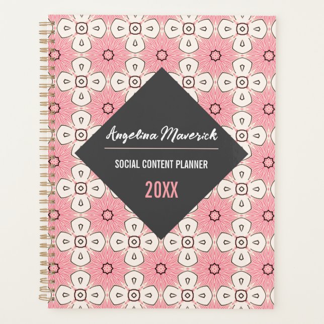 Elegante rosa und schwarze Muster soziale Inhalte Planer (Vorderseite)