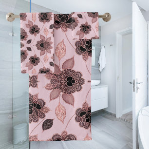 Elegante rosa und schwarze Spitzen im Vintagen Sti Badhandtuch Set