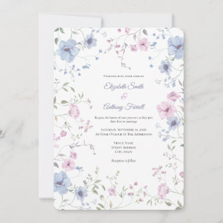 Elegante rosa und staubblaue Blumenhochzeit Einladung