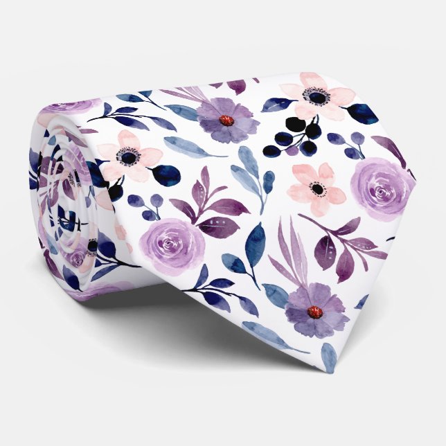 Elegante rosa und violette Blumenmuster Krawatte (Gerollt)