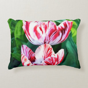 Elegante rosa und weiß gestreifte Tulpen Dekokissen