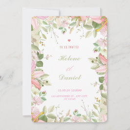 Elegante rosa und weiße Blumen - Französische Einl Einladung