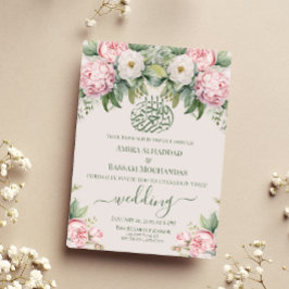 Elegante, rosa und weiße blumengeschmückte muslimi einladung
