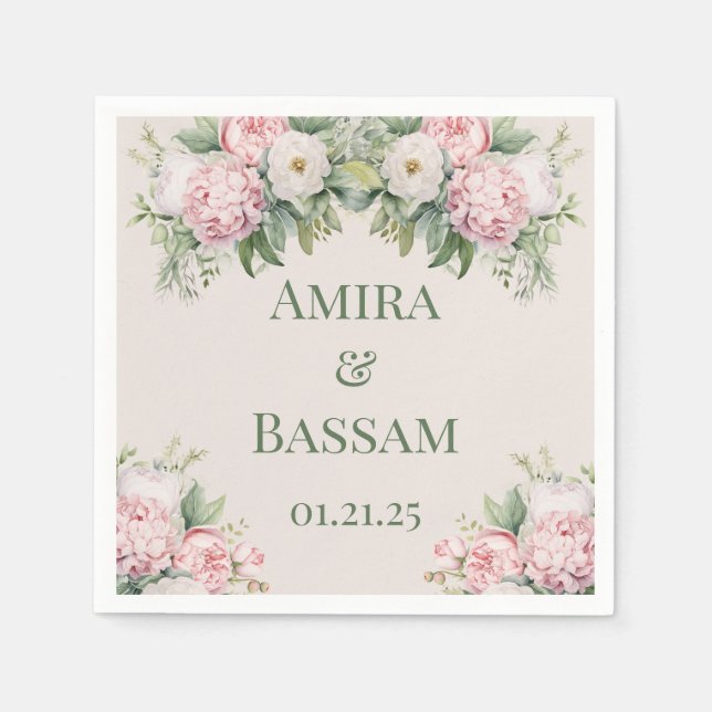 Elegante, rosa und weiße blumengeschmückte muslimi serviette (Vorderseite)