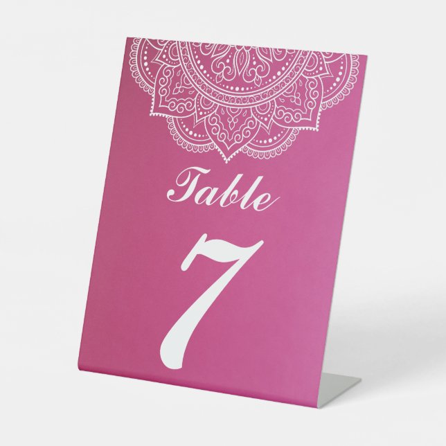 Elegante, rosa und weiße indische Hindu-Hochzeit Sockelschild (Vorderseite)