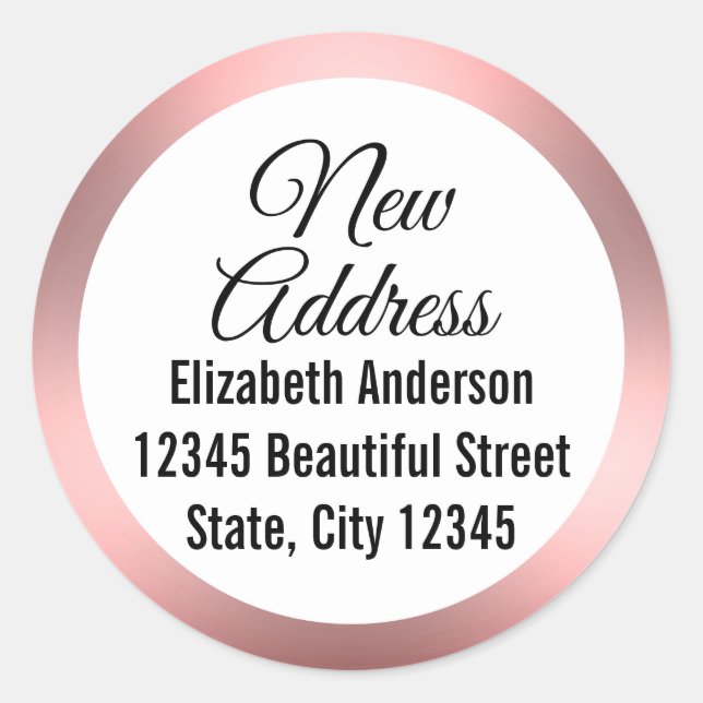 Elegante, rosa und weiße neue Adresse Runder Aufkleber (Vorderseite)