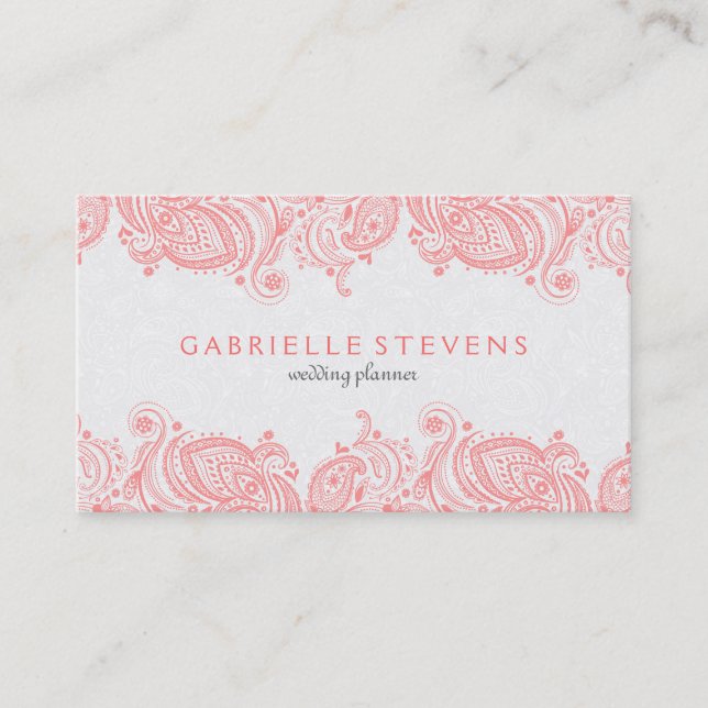 Elegante rosa und weiße Paisley-Spitze Visitenkarte (Vorderseite)