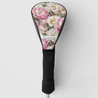 Elegante rosa und weiße Pfingstrose personalisiert Golf Headcover