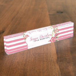 Elegante rosa und weiße Streifen Namensplakette
