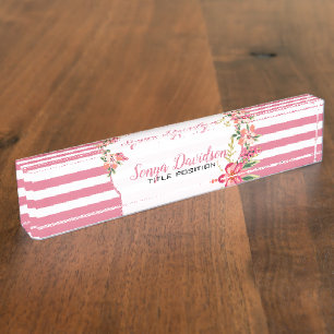 Elegante rosa und weiße Streifen Namensplakette