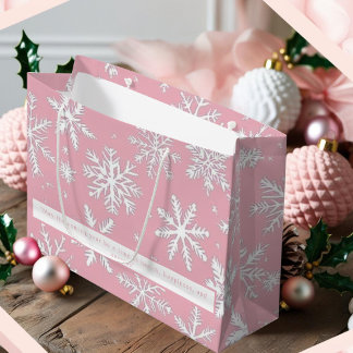 Elegante Rosa- und Weißschneeflocken-Muster Große Geschenktüte