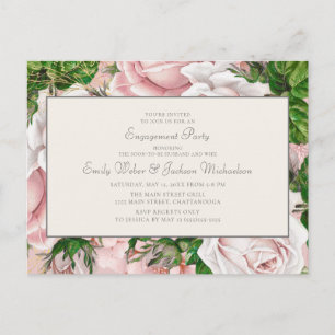 Elegante Rosa Verlobung mit Blumen und Creme Postkarte