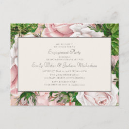 Elegante Rosa Verlobung mit Blumen und Creme Postkarte
