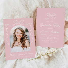 Elegante rosa Vintag Bow Foto Graduation Party Einladung