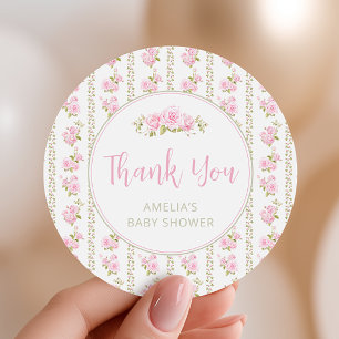 Elegante rosa Vintage-Rose Danke Runder Aufkleber