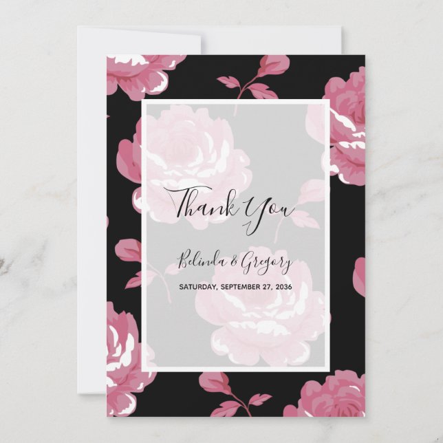 Elegante rosa Vintage Rose Hochzeit Dankeschön Car Dankeskarte (Rückseite)