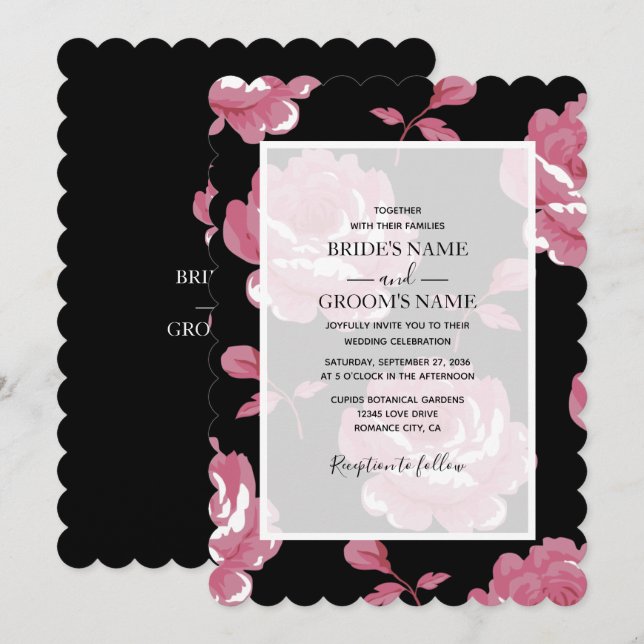 Elegante, rosa Vintage Rose Hochzeiten Einladungen (Vorne/Hinten)