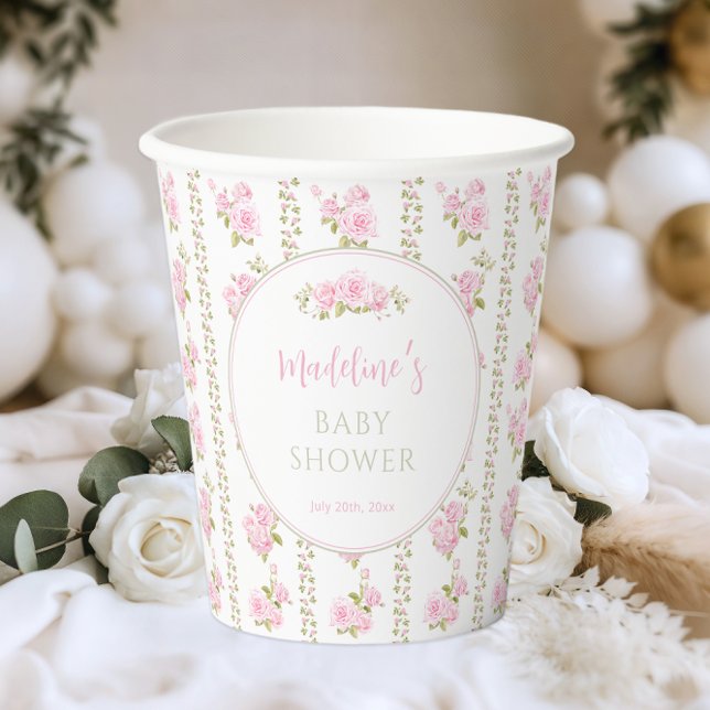 Elegante rosa Vintage-Rose Pappbecher (Von Creator hochgeladen)