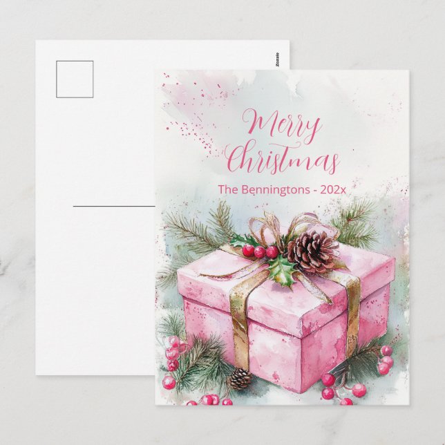 Elegante Rosa Vintage Weihnachten Postkarte (Vorne/Hinten)